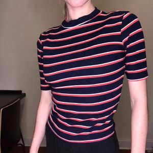 H&M - Striped Mock Neck Half Sleeve